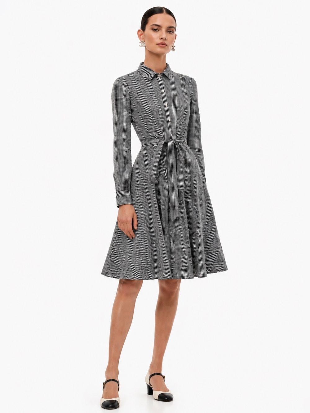 Brooks Brothers Black & White Tie-Waist Shirt Dress